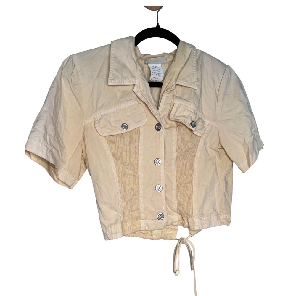 Vintage 80s/90s Nina Piccalino smocked cropped button down blouse in tan